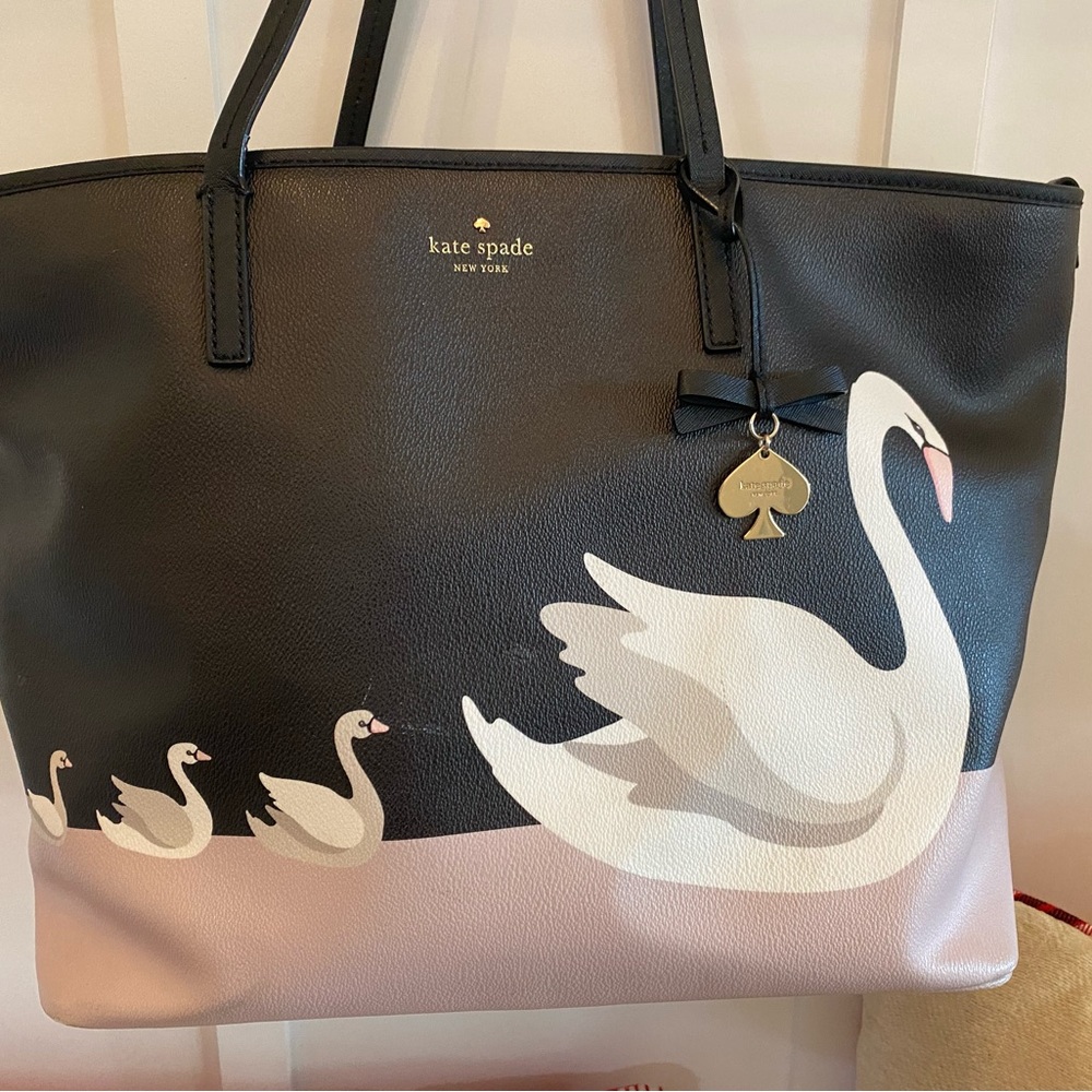 Kate Spade Black and Pink Swan Tote Bag